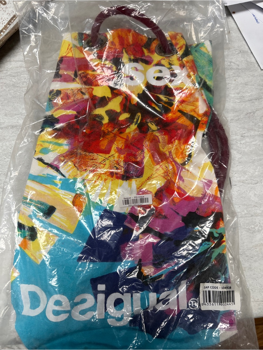 Desigual Turquoise Multicolor Canvas Drawstring Bag